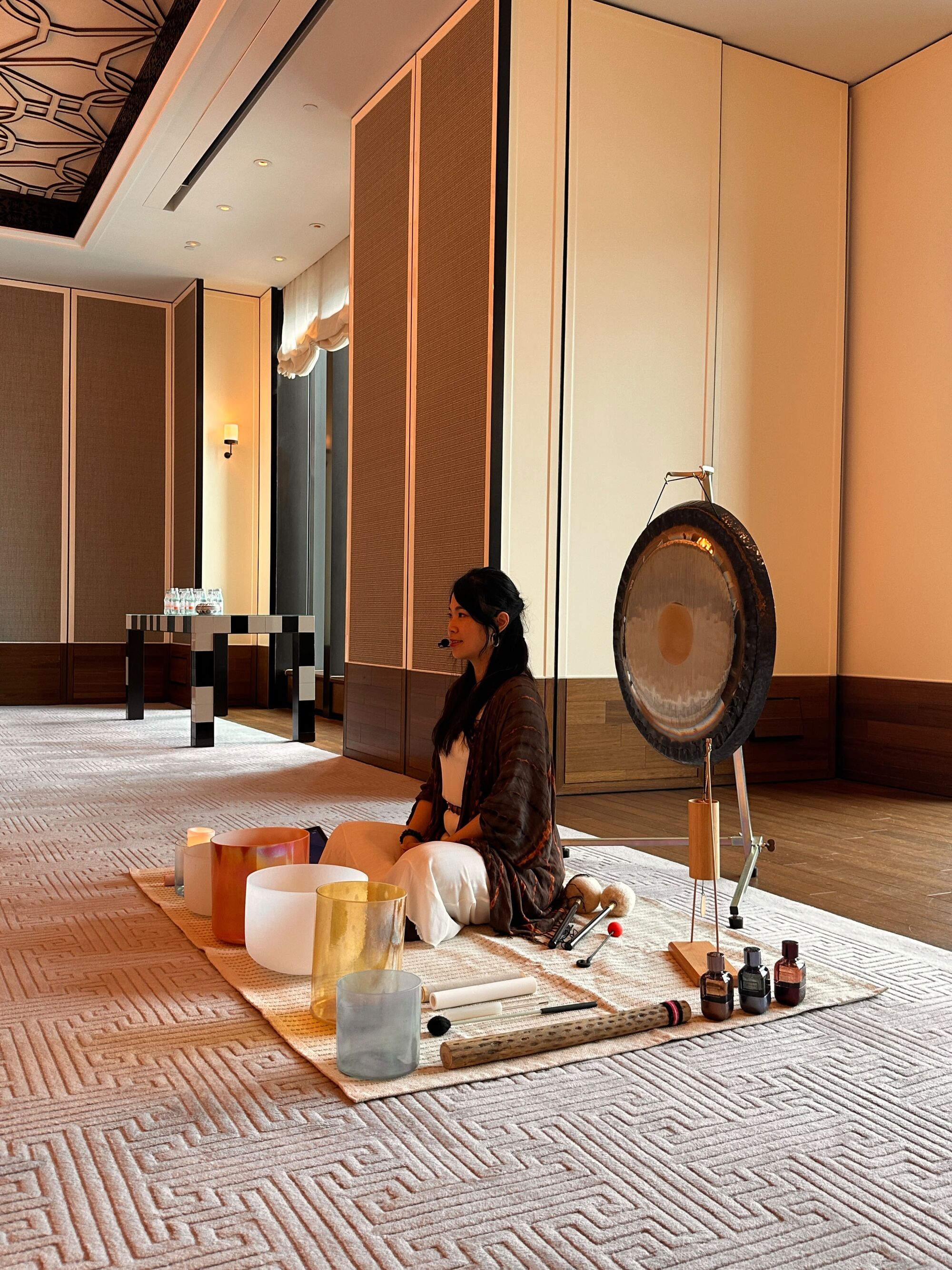 Gong and singing bowls set for a Brunello Cucinelli VIP evening