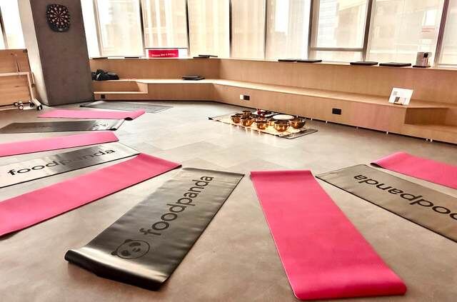 Office prepared for a sound bath